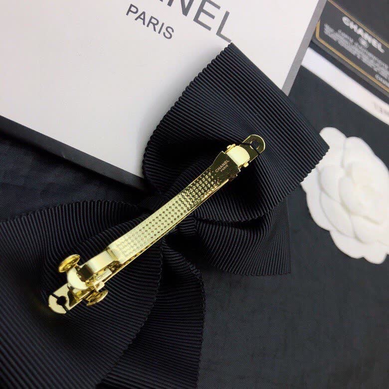 Chanel Paris Black Ribbon Hair Clip